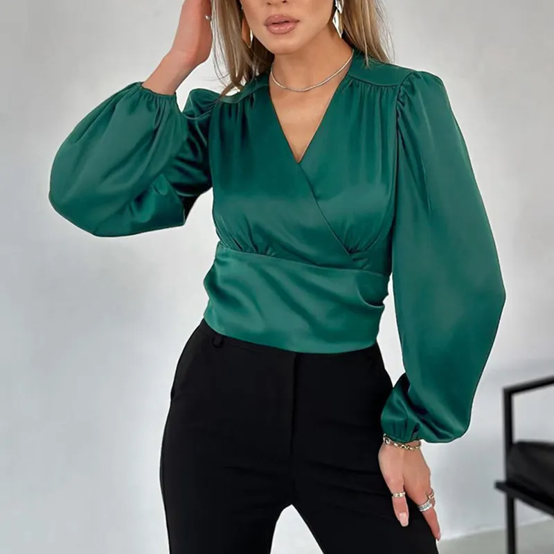 Csutom blus sifon untuk wanita, Atasan kemeja Wanita Mode Merek 2024 baru kasual blus kemeja wanita/
