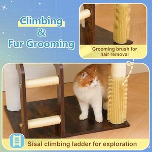 Wholesale Large Solid Wood Climbing Frame Tower OEM ODM Custom Logo <b>Plush</b> Sisal Scratching Post Hammock Condo Ladder - Product Image 3