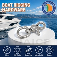 Mousqueton pivotant à déclenchement rapide en acier inoxydable 316, revêtement noir marin, 66 mm, accessoires de gréement pour bateau, yacht, bateau