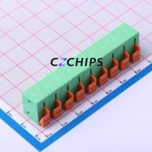 DB142R-7.62-9P-GN Spring Terminal Block Bent Lead Through Hole,P=7.62mm Connector 1x9P 7.62mm Green 9P - Product Image 2