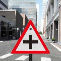 Panneaux de signalisation routière personnalisés en aluminium rouge avec film réfléchissant de quatrième qualité, imprimés UV, motif triangulaire