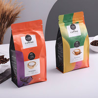 Sachet de café à fond plat imprimé sur mesure avec huit soudures latérales, valve de dégazage unidirectionnelle, en aluminium, avec fermeture éclair, pochette anti-humidité