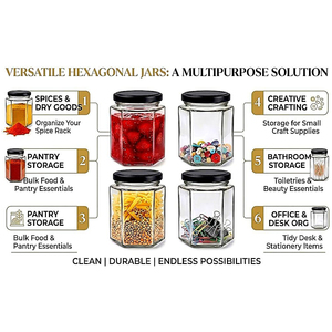 Bocal en verre hexagonal de qualité alimentaire 45-730 ml, récipients hermétiques pour miel, confiture, bonbons, chocolat, nourriture pour animaux, bocal en verre vide - Product Image 5