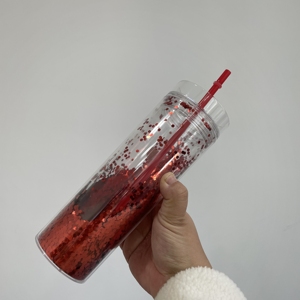 Tazas <span class=keywords><strong>de</strong></span> doble pared con lentejuelas brillantes, polvo <span class=keywords><strong>de</strong></span> bomba transparente, reutilizable, <span class=keywords><strong>de</strong></span> plástico acrílico, aislamiento con tornillo en la tapa y paja, 16oz - Product Image 2