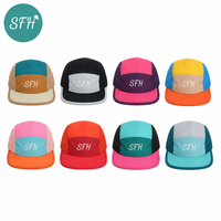 Casquettes de camping 5 panneaux en nylon ajustables personnalisées, non structurées, avec trous découpés au laser, pour le running et le camping