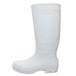 सफेद खाद्य उद्योग तेल एसिड क्षार प्रतिरोधी निविड़ अंधकार पीवीसी जूते विरोधी पर्ची पुरुषों इस्पात पैर की अंगुली टोपी सुरक्षा बारिश + जूते