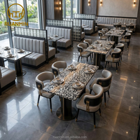 Ensemble de sièges de restaurant commercial moderne avec plateau en terrazzo, chaise de salle à manger rembourrée, mobilier de salle à manger de luxe pour hôtel