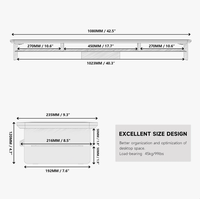 Support d'ordinateur à double écran en acrylique transparent à 2 niveaux de 42,5 pouces avec rangement en métal
