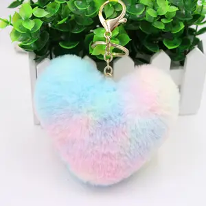 wholesale simulation color love hair ball Backpack keychain pendant high-end simulation hair heart shaped hair ball car pendant