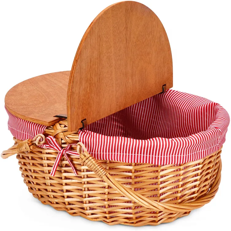 Handle Wooden Chip Vine Food Large Size Outdoor Vegetable Wicker Hamper 1 For New Wholesale Woven Seagrass Picnic Fruit Basket