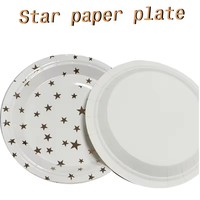Assiettes en papier biodégradables personnalisées avec estampage à chaud étoiles rouges dorées, pour fêtes, vaisselle de table, outil de service individuel