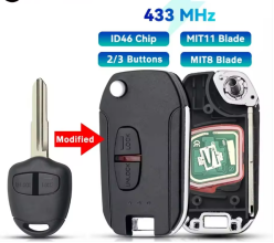 กุญแจรีโมทคอนโทรลสำหรับ Mitsubishi <span class=keywords><strong>ASX</strong></span> Grandis Outlander Lancer-EX MIT11/MIT8ใบมีด2/3ปุ่ม ID46ชิพ433MHz - Product Image 2