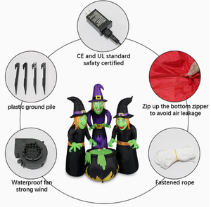Decorazione Gonfiabile di Halloween con Tre <span class=keywords><strong>Streghe</strong></span> Intorno a un Calderone, con Luci LED, Ornamento per Esterni e Giardino - Product Image 5