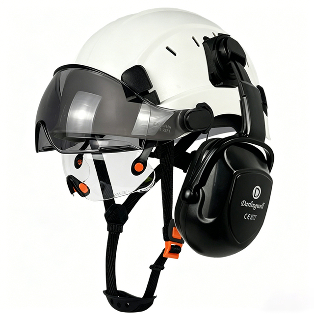 ABS CE EN397 ANSI Z89.1 Industrial 6 Point Safety Helmet Construction Hard Hat with Earmuff and Visors Safety Helmet