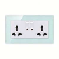 Stopkontak Dinding Kaca Temper Hitam Dua Lubang Universal Tiga Lubang USB dengan Standar Inggris 16A 250V untuk Proyek Kelas Atas