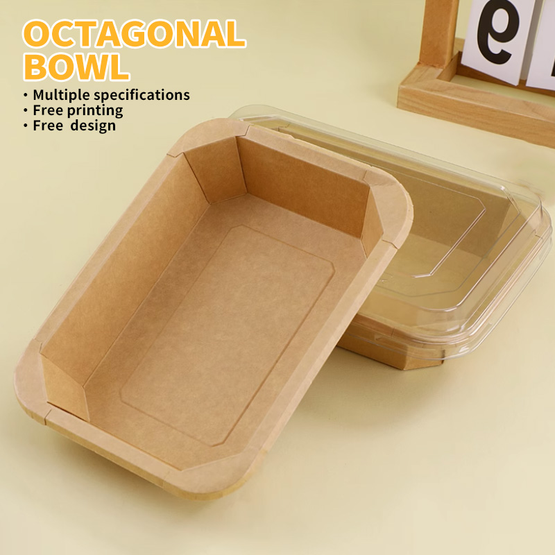 Factory Direct Custom Logo Disposable Kraft Paper Octagonal Camping Cover Thickened Salad Bowl Fruit Paper Plate Bowl