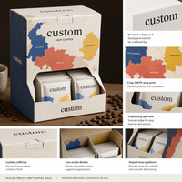 Boîte de présentation de comptoir en carton personnalisée, imprimée en couleur, pour 12 sachets de café filtre, rechargeable, emballage de vente au détail