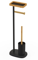 Porte-brosse de toilette en bois et acier inoxydable avec porte-papier