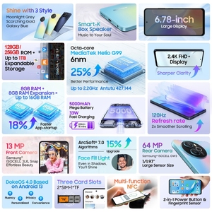 Blackview SHARK 8 Original Android <span class=keywords><strong>13</strong></span> 8GB + <span class=keywords><strong>128GB</strong></span> 6,78 pulgadas 5000mAh MTK6789 Helio G99 Identificación de huellas dactilares LTE Teléfono móvil - Product Image 6