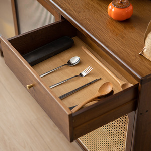 Japanese Style <b>Sideboard</b> Walnut Color Fluted Glass Cabinet Kitchen <b>Storage</b> Tall Cabinet For Home Use - Product Image 4