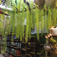 Vente en gros de 5 fourches de fleurs artificielles en saule pleureur, verdure en plastique, vigne suspendue, feuilles vertes pour la décoration de la maison