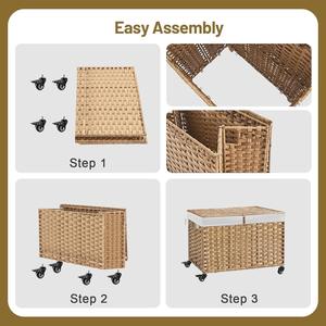 Eco-friendly Rolling <strong>Foldable</strong> Woven Vintage Handmade Laundry <strong>Basket</strong> with Lid 20-35L Capacity for Bathroom Dirty Laundry Storage - Product Image 2