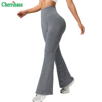 Pantalon de yoga côtelé évasé pour femme, taille haute, effet ventre plat, coupe bootcut, extensible, pour le sport et l'extérieur