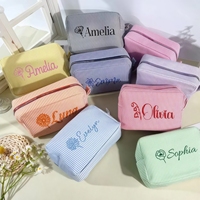 Pochette de maquillage personnalisée brodée avec nom et fleur de naissance, trousse de toilette de voyage sur mesure, cadeaux de mariage