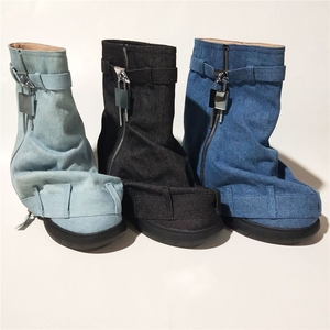 ZHEZHE Denim Shark Boots per donna stivali corti <span class=keywords><strong>con</strong></span> lucchetto <span class=keywords><strong>stivaletti</strong></span> 2023 punta tonda <span class=keywords><strong>con</strong></span> <span class=keywords><strong>zeppa</strong></span> da donna stivali - Product Image 4