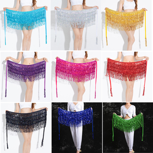 <strong>Womens</strong> Tassel Skirts Halloween Bohemian 4-Layer Sequin Belly Dance Hip Scarf Shiny Wrap Skirt <strong>Rave</strong> <strong>Outfits</strong> - Product Image 4