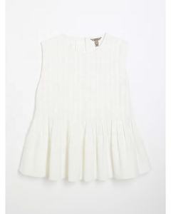 Customized 2025 Summer New Arrival High Quality White Sleeveless Pleated Women's Casual Loose Woven 100% Cotton OEM ODM Apparels - Product Image 5