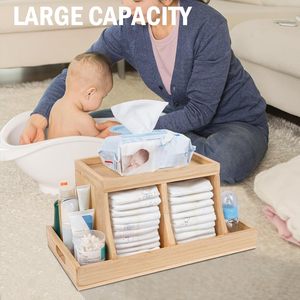 Boîte de rangement en bois pour bébé, plateau compartimenté multifonctionnel pour couches, lingettes et articles essentiels, 16,5x8,8x7,5 pouces - Product Image 2