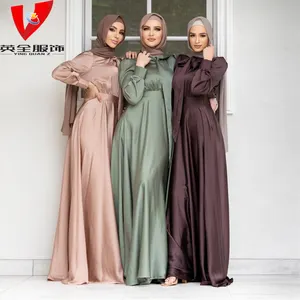 2022 Fashion Islamic ethnic modest clothes abaya women muslim dubai gorgeous long maxi silk Satin dress for women