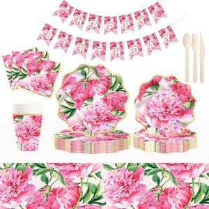 Juego de Vajilla Desechable Estilo Fiesta en el Jardín DAMAI, Platos, Vasos y Servilletas de Papel para Decoración de Fiestas de Cumpleaños de Niñas - Product Image 2