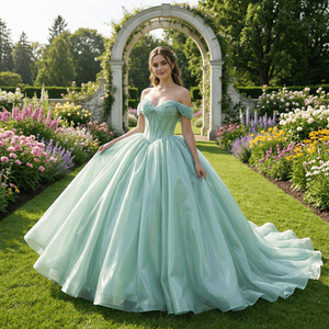 Robes de Quinceañera vertes à épaules dénudées, robes de bal à lacets, robes de bal de fin d'année pour les 15-16 ans, Dy6791 - Product Image 1