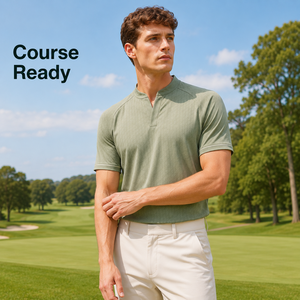 Polo Henley Personalizado con Cuello Mandarín Texturizado para <span class=keywords><strong>Hombre</strong></span>, Camisetas de Golf Elásticas de Secado Rápido, Camisetas Deportivas de Marca Privada OEM ODM - Product Image 2