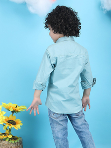 Camisa Casual Azul Claro para Niños con Corbata de Lazo, Elegante Camisa de Algodón de Manga Larga con Botones para Niños, Camisa Moderna para Fiestas - Product Image 2