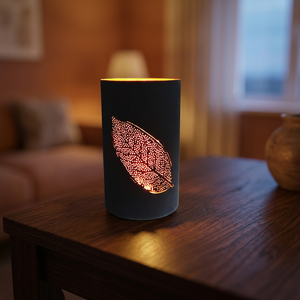 Porte-bougie moderne en métal noir avec motif feuille découpée, résistant à la rouille, durable, pour une lueur chaleureuse, décoration de lampe votive pour cadeaux - Product Image 3