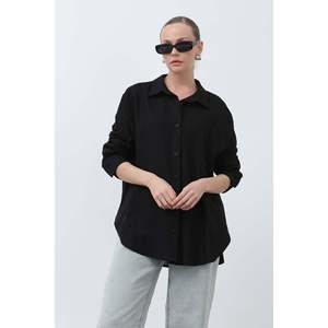 Camisa Básica de Lino para Mujer de Soul - Blusa Negra de Manga Larga Cómoda y Transpirable con Cuello Camisero para Uso Casual - Product Image 4