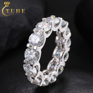 Anello Eternity in Moissanite da 6,5 mm a 1 Fila, Placcato <span class=keywords><strong>Oro</strong></span>, Argento Sterling 925, VVS1, Gioielli Raffinati da Matrimonio per Uomo, Supera il Test del Diamante - Product Image 1