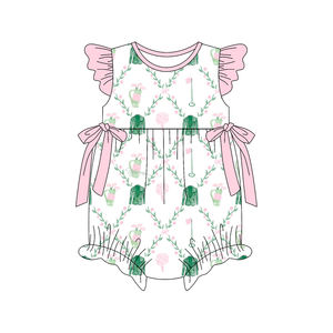 RTS Boutique Barboteuse bulle pour bébés filles, motif chariot de golf, en tissu peigné 95% Coton Spandex 200-220 g/m², pour nouveau-né et tout-petit, style baseball, vente en gros - Product Image 3