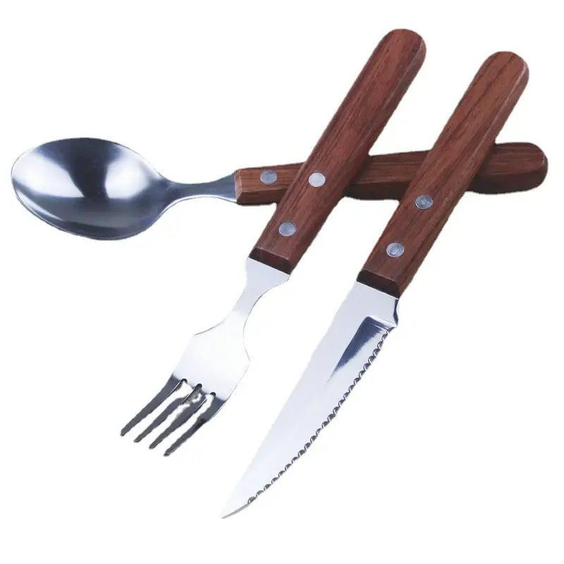 Cheap price steak house use wood handle cutlery set in stock