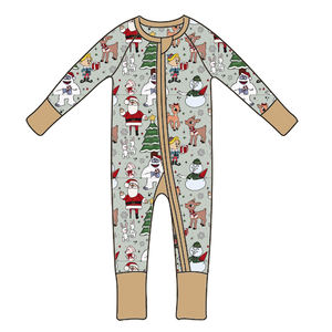 OEM Toptan Bebekler Yürümeye Başlayan Çocuklar Günlük Çeşitli Karakter Baskılı Bambu Uzun Kollu Çift Yönlü Fermuarlı Sonbahar Unisex Tulum - Product Image 3