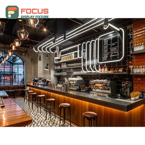 เคาน์เตอร์บริการกาแฟแบบครบวงจร พร้อมชั้นวางขนมและเคาน์เตอร์แคชเชียร์ลายไม้วอลนัทสำหรับร้านกาแฟ - Product Image 1