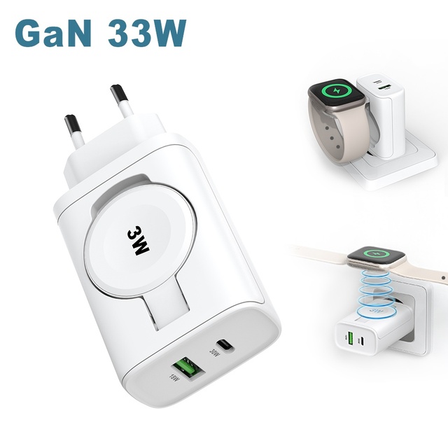 Hot Selling 3 in 1 Wireless Charging Fast Charger with 3W SmartWatch Charger 18W 30W PD Phone Charger for iPhone Apple Samsung