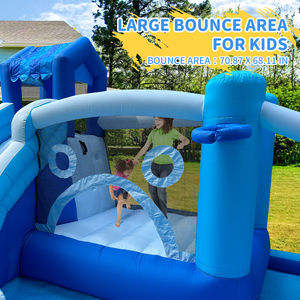 Toboggan aquatique <span class=keywords><strong>gonflable</strong></span> bleu et blanc, combinaison <span class=keywords><strong>de</strong></span> toboggan unique avec des pistes courbes palpitantes et une grande piscine inférieure. - Product Image 5