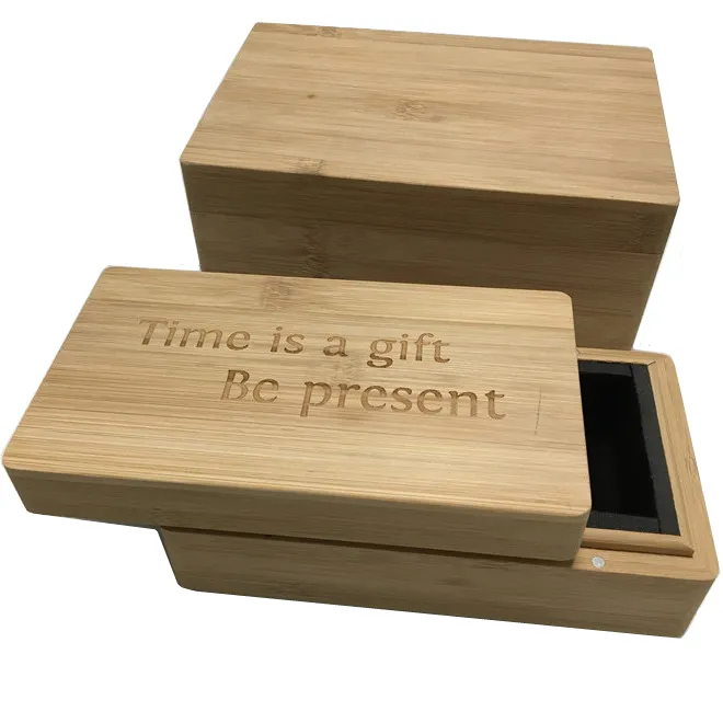 Caixa de bambu com forro de veludo, pedido em massa de madeira de bambu magnético caixa de martelo com logotipo personalizado e tampa magnética para embalagem de presente