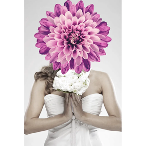 Quadro su tela surreale a 3 pannelli - Donna con testa decorata con fiori e piume, decorazione murale astratta moderna per soggiorno e camera da letto - Product Image 5