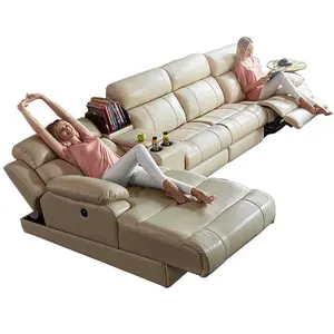最新设计意大利舒适奶油皮革沙发家用家具电动躺椅沙发