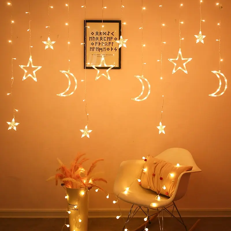 Kanlong Twinkle Stern Mond Dekoration Fee String Fenster Weihnachten Sicherheit führte Vorhang Lichter